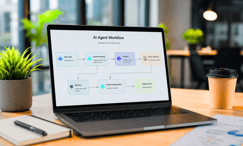How to build your first AI agent for free without coding - AI agent workflow diagram.