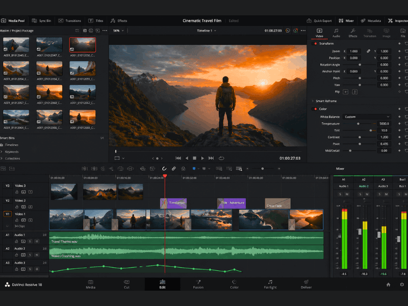 Free Certification for Video AI Prompting, AI video editing workflow with timeline, clips, color grading and transitions/