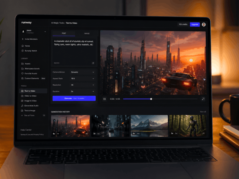 Free Certification for Video AI Prompting, AI video generation using Runway ML interface, cinematic text-to-video prompt output.