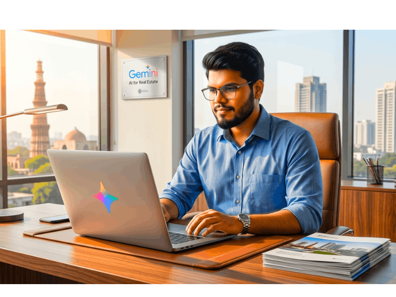 7 Best Google AI Courses for Real Estate Agents (2026 Guide) 2 Which Google AI course is best for real estate agents in 2026 - Professional agent using Google Gemini AI in modern Delhi office..
