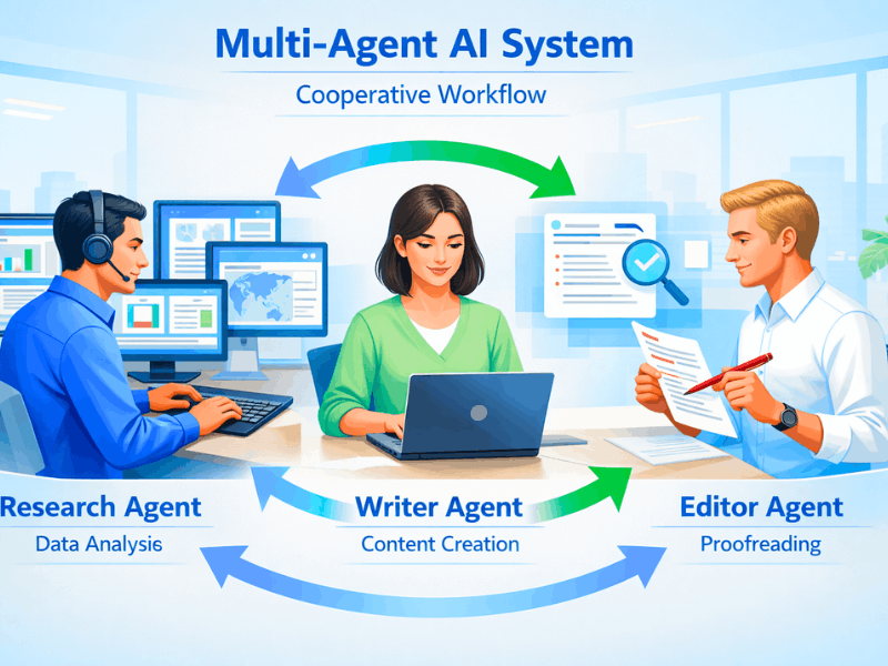 How to create a multi-agent system using free open-source tools - Research, Writer, and Editor agents in cooperative workflow.