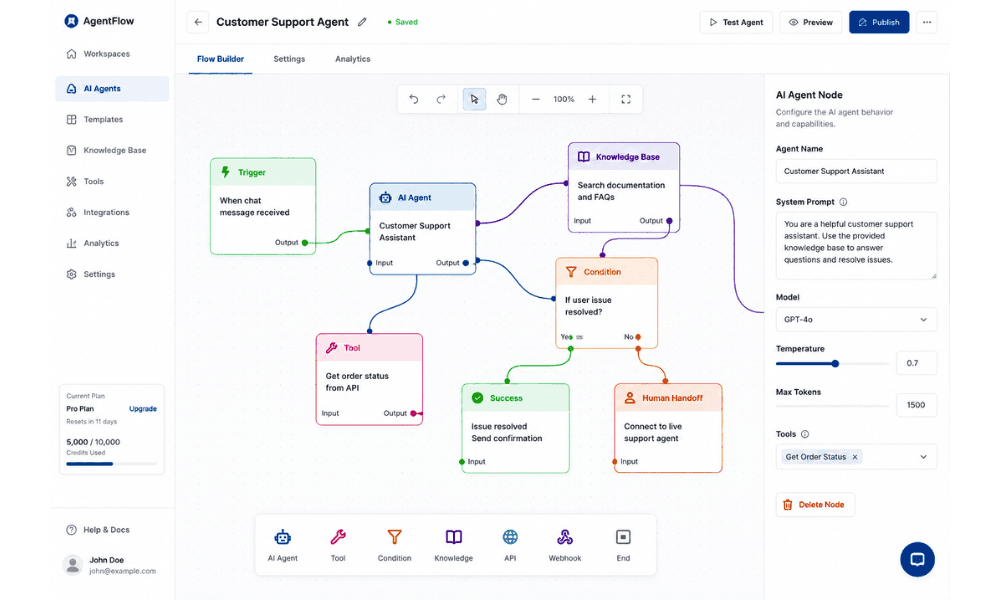 How to build your first AI agent for free without coding - no-code AI agent builder dashboard.