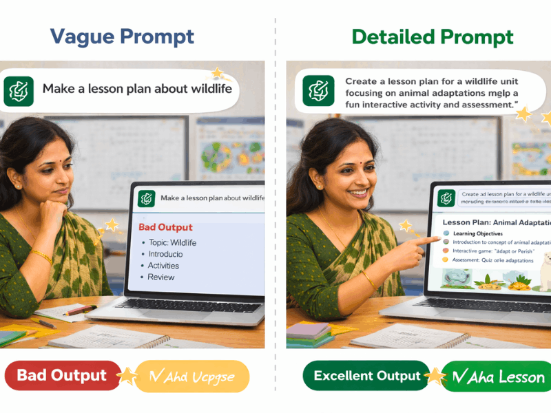 Before and after using prompt engineering for teachers in free AI courses to automate lesson planning.