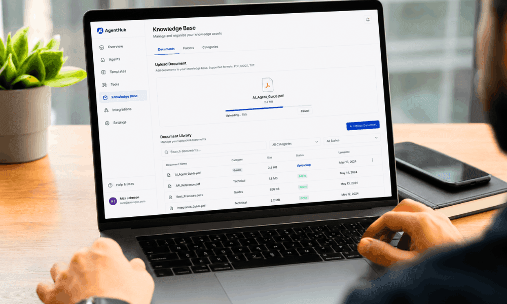 How to build your first AI agent for free without coding - upload knowledge base PDF.