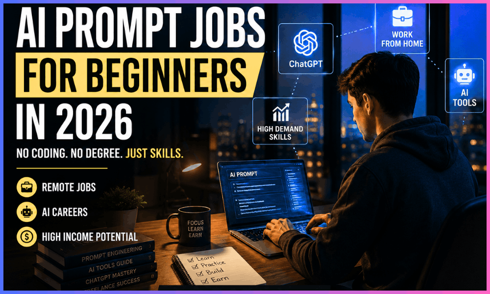 Beginner working on AI prompt engineering jobs remotely in 2026 using ChatGPT tools.