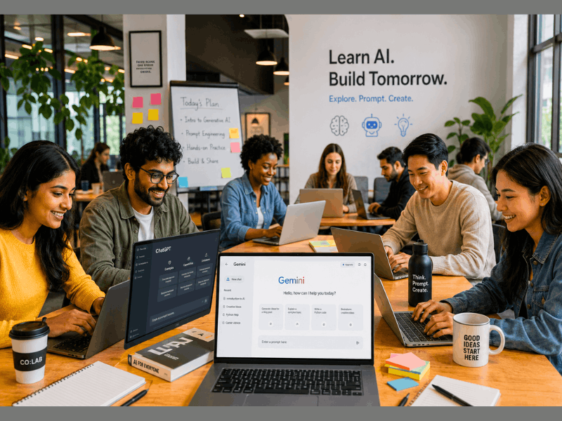 How to get Gen AI certified for free - Beginners learning Generative AI with ChatGPT and Gemini in group.