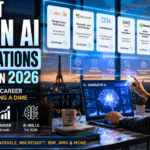 10 Best Gen AI Certifications for Free in 2026 featured image showing futuristic AI learning workspace with Google, Microsoft, IBM, AWS and NVIDIA certifications.