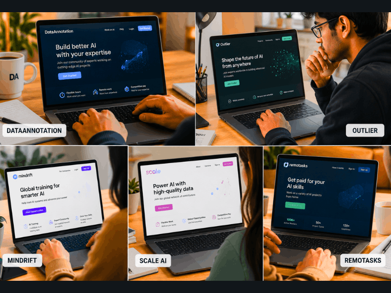 AI prompt jobs for students - Top platforms like DataAnnotation, Outlier, Mindrift, Scale AI and Remotasks.