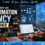 AI automation agency setup roadmap with futuristic business dashboards and workflow automation systems in 2026.