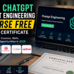 Best ChatGPT Prompt Engineering Courses Free With Certificate 2026 comparison showing Coursera, Google, DeepLearning AI, Simplilearn and UpGrad training programs for AI skills and career growth.