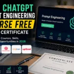 Best ChatGPT Prompt Engineering Courses Free With Certificate 2026 comparison showing Coursera, Google, DeepLearning AI, Simplilearn and UpGrad training programs for AI skills and career growth.