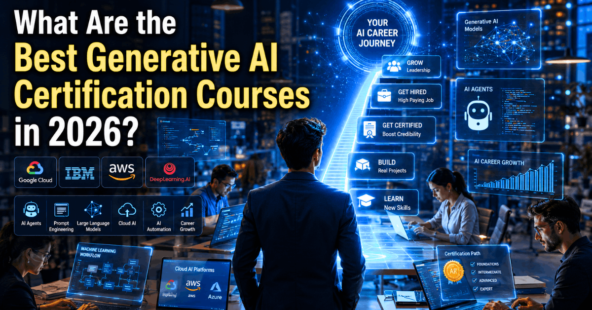 Best Generative AI Certification Courses in 2026 including Google Cloud, IBM, AWS, and DeepLearning.AI certifications for career growth.