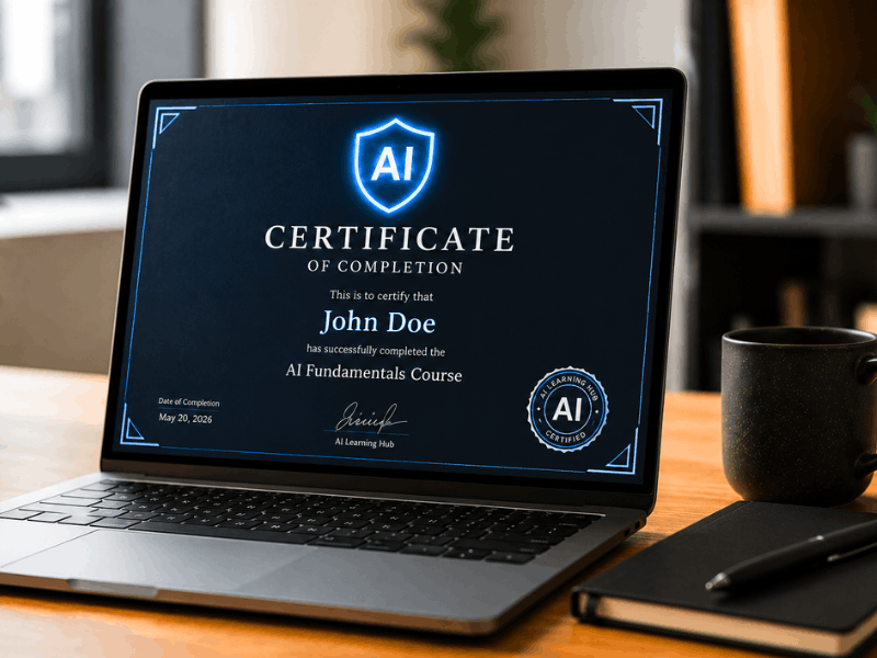 A digital certificate on a laptop screen related to the google prompt engineering course free with certificate.