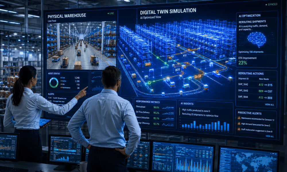 Future of AI automation in business: Digital twin simulation for warehouse and supply chain optimization.