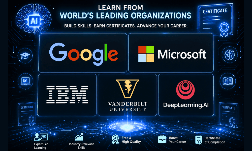 free ai prompt engineering course with certificate Google Microsoft IBM Vanderbilt DeepLearning 2026.