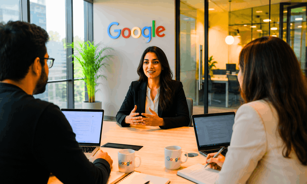 How to Get a Job at Google Without Coding: Best Non-Technical Career Paths (2026) 5 Google interview process scene - What is the best non-technical career path at Google.