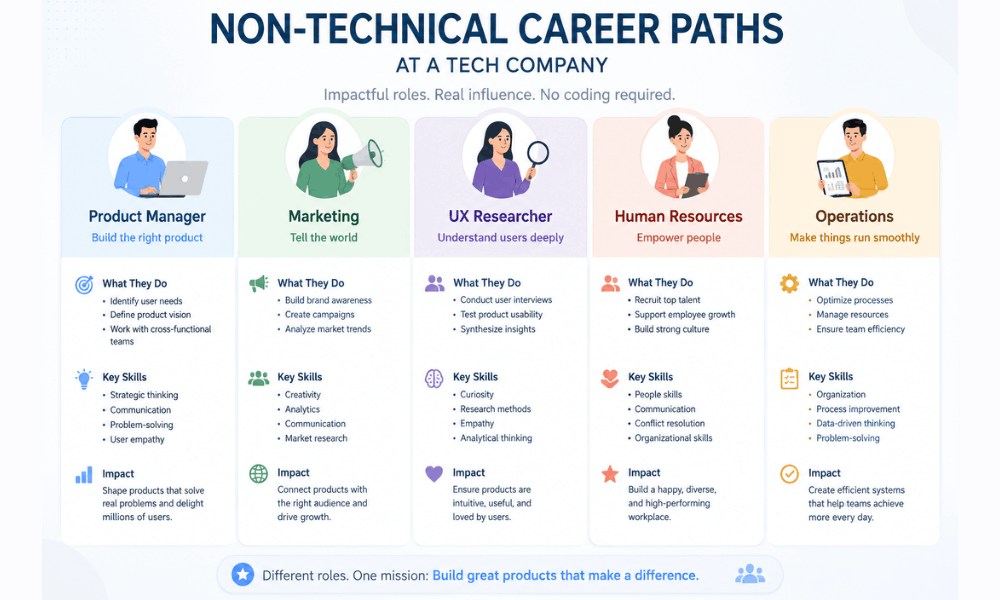 How to Get a Job at Google Without Coding: Best Non-Technical Career Paths (2026) 4 Non-technical career paths comparison - best non-technical career path at Google.