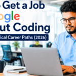 Professional working on laptop in modern office, representing non-technical career paths at Google in 2026.
