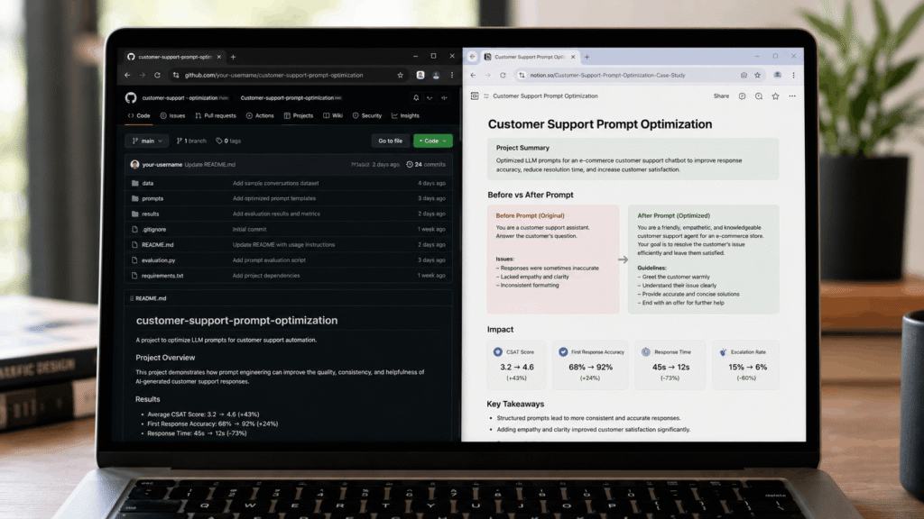 AI prompt engineer jobs remote no experience – portfolio project customer support prompt optimization on GitHub and Notion.
