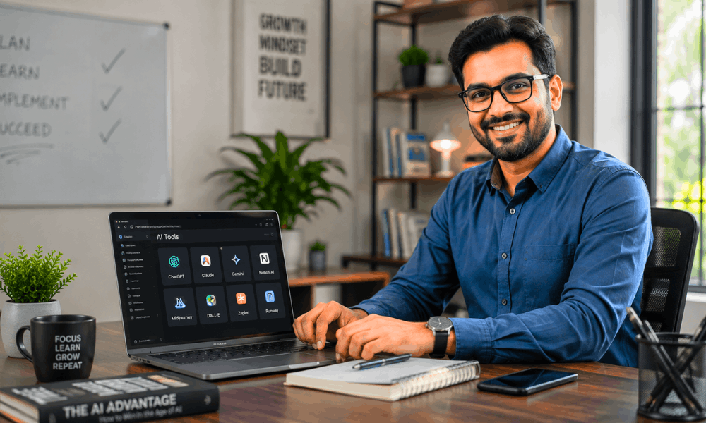 How to Build a High-Paying AI Career Without Any Coding Skills (2026 Guide) 6 How to build an AI career without coding – successful professional using AI tools.